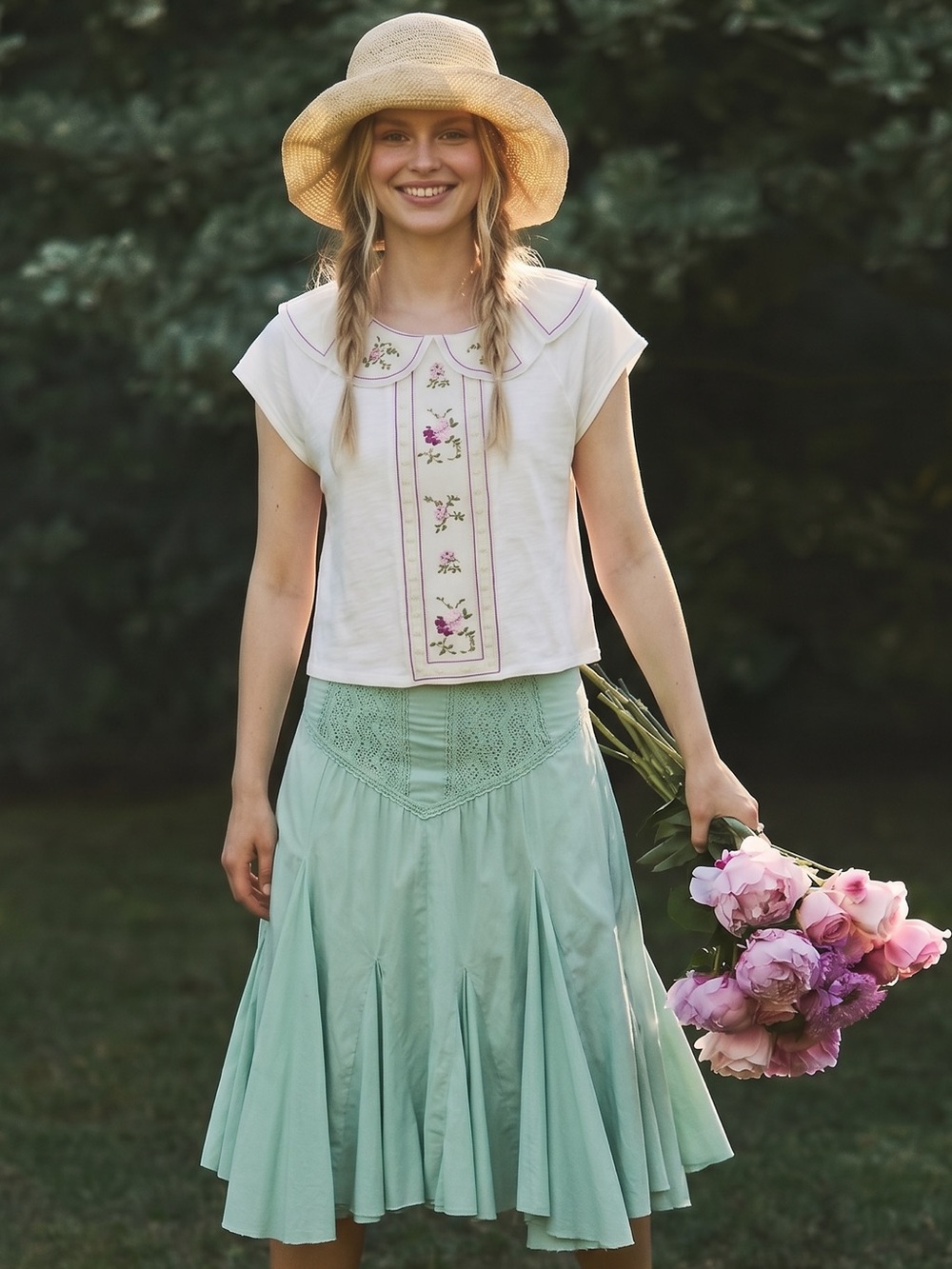 Anthropologie Dainty Cottage Needlepoint Lace Peter Pan Collar Top Size Small